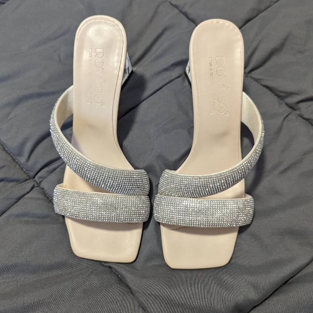 Rovigo rhinestone strap heels 3 inch Sz:37 6.5 US. Made in Turkey